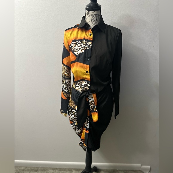 Chic Black and Orange Animal Print Midi Dress - Picture 2 of 7